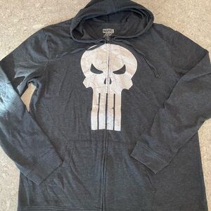 Marvel The Punisher Dark Gray Full Zip Hoodie with White Skull—XXL